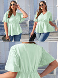 Women Plus Blouses Peplum Summer Lace Short Bell Sleeve Tops Dressy Cinched Waisted Chiffon