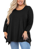 Women's Plus Size Tunic Top Long Sleeves, Scoop Neck Blouse, Asymmetrical Sharkbite Hem Shirts, Soft Stretchy, Great with Leggings