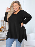 Women's Plus Size Tunic Top Long Sleeves, Scoop Neck Blouse, Asymmetrical Sharkbite Hem Shirts, Soft Stretchy, Great with Leggings