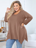 Women's Plus Size Tunic Top Long Sleeves, Scoop Neck Blouse, Asymmetrical Sharkbite Hem Shirts, Soft Stretchy, Great with Leggings