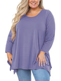 Women's Plus Size Tunic Top Long Sleeves, Scoop Neck Blouse, Asymmetrical Sharkbite Hem Shirts, Soft Stretchy, Great with Leggings