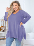 Women's Plus Size Tunic Top Long Sleeves, Scoop Neck Blouse, Asymmetrical Sharkbite Hem Shirts, Soft Stretchy, Great with Leggings