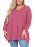 Women's Plus Size Tunic Top Long Sleeves, Scoop Neck Blouse, Asymmetrical Sharkbite Hem Shirts, Soft Stretchy, Great with Leggings