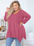 Women's Plus Size Tunic Top Long Sleeves, Scoop Neck Blouse, Asymmetrical Sharkbite Hem Shirts, Soft Stretchy, Great with Leggings