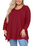 Women's Plus Size Tunic Top Long Sleeves, Scoop Neck Blouse, Asymmetrical Sharkbite Hem Shirts, Soft Stretchy, Great with Leggings