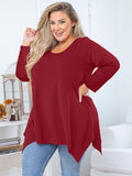 Women's Plus Size Tunic Top Long Sleeves, Scoop Neck Blouse, Asymmetrical Sharkbite Hem Shirts, Soft Stretchy, Great with Leggings