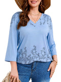 SHOWMALL Plus Size Tops for Women 3/4 Sleeve V Neck Tunic Tops Dressy Casual Blouses Shirts