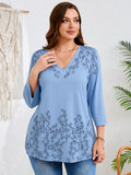 SHOWMALL Plus Size Tops for Women 3/4 Sleeve V Neck Tunic Tops Dressy Casual Blouses Shirts