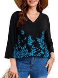 SHOWMALL Plus Size Tops for Women 3/4 Sleeve V Neck Tunic Tops Dressy Casual Blouses Shirts
