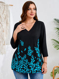 SHOWMALL Plus Size Tops for Women 3/4 Sleeve V Neck Tunic Tops Dressy Casual Blouses Shirts