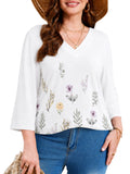 SHOWMALL Plus Size Tops for Women 3/4 Sleeve V Neck Tunic Tops Dressy Casual Blouses Shirts