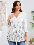 SHOWMALL Plus Size Tops for Women 3/4 Sleeve V Neck Tunic Tops Dressy Casual Blouses Shirts
