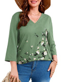 SHOWMALL Plus Size Tops for Women 3/4 Sleeve V Neck Tunic Tops Dressy Casual Blouses Shirts