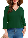 SHOWMALL Plus Size Tops for Women 3/4 Sleeve V Neck Tunic Tops Dressy Casual Blouses Shirts