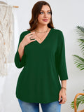 SHOWMALL Plus Size Tops for Women 3/4 Sleeve V Neck Tunic Tops Dressy Casual Blouses Shirts