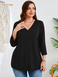 SHOWMALL Plus Size Tops for Women 3/4 Sleeve V Neck Tunic Tops Dressy Casual Blouses Shirts