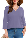 SHOWMALL Plus Size Tops for Women 3/4 Sleeve V Neck Tunic Tops Dressy Casual Blouses Shirts