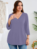 SHOWMALL Plus Size Tops for Women 3/4 Sleeve V Neck Tunic Tops Dressy Casual Blouses Shirts