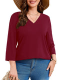 SHOWMALL Plus Size Tops for Women 3/4 Sleeve V Neck Tunic Tops Dressy Casual Blouses Shirts
