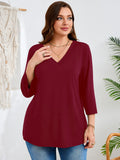 SHOWMALL Plus Size Tops for Women 3/4 Sleeve V Neck Tunic Tops Dressy Casual Blouses Shirts
