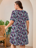 SHOWMALL Women's Plus Size Casual Dress with Pockets, Criss Cross V-Neck Soft Short Sleeve Sundress, Cozy Comfort Loungewear for Daily Wear