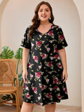 SHOWMALL Women's Plus Size Casual Dress with Pockets, Criss Cross V-Neck Soft Short Sleeve Sundress, Cozy Comfort Loungewear for Daily Wear