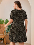 SHOWMALL Women's Plus Size Casual Dress with Pockets, Criss Cross V-Neck Soft Short Sleeve Sundress, Cozy Comfort Loungewear for Daily Wear