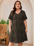 SHOWMALL Women's Plus Size Casual Dress with Pockets, Criss Cross V-Neck Soft Short Sleeve Sundress, Cozy Comfort Loungewear for Daily Wear