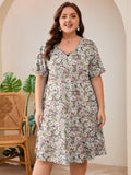 SHOWMALL Women's Plus Size Casual Dress with Pockets, Criss Cross V-Neck Soft Short Sleeve Sundress, Cozy Comfort Loungewear for Daily Wear