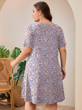 SHOWMALL Women's Plus Size Casual Dress with Pockets, Criss Cross V-Neck Soft Short Sleeve Sundress, Cozy Comfort Loungewear for Daily Wear