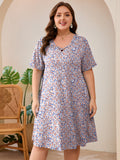 SHOWMALL Women's Plus Size Casual Dress with Pockets, Criss Cross V-Neck Soft Short Sleeve Sundress, Cozy Comfort Loungewear for Daily Wear
