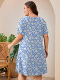 SHOWMALL Women's Plus Size Casual Dress with Pockets, Criss Cross V-Neck Soft Short Sleeve Sundress, Cozy Comfort Loungewear for Daily Wear