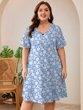 SHOWMALL Women's Plus Size Casual Dress with Pockets, Criss Cross V-Neck Soft Short Sleeve Sundress, Cozy Comfort Loungewear for Daily Wear