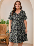 SHOWMALL Women's Plus Size Casual Dress with Pockets, Criss Cross V-Neck Soft Short Sleeve Sundress, Cozy Comfort Loungewear for Daily Wear