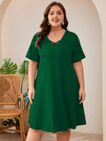 SHOWMALL Women's Plus Size Casual Dress with Pockets, Criss Cross V-Neck Soft Short Sleeve Sundress, Cozy Comfort Loungewear for Daily Wear