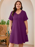 SHOWMALL Women's Plus Size Casual Dress with Pockets, Criss Cross V-Neck Soft Short Sleeve Sundress, Cozy Comfort Loungewear for Daily Wear