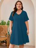 SHOWMALL Women's Plus Size Casual Dress with Pockets, Criss Cross V-Neck Soft Short Sleeve Sundress, Cozy Comfort Loungewear for Daily Wear