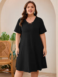 SHOWMALL Women's Plus Size Casual Dress with Pockets, Criss Cross V-Neck Soft Short Sleeve Sundress, Cozy Comfort Loungewear for Daily Wear