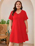 SHOWMALL Women's Plus Size Casual Dress with Pockets, Criss Cross V-Neck Soft Short Sleeve Sundress, Cozy Comfort Loungewear for Daily Wear
