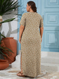 SHOWMALL Women's Plus Size Short Sleeve Maxi Dress, Side Slit Rounded Hem Long T-Shirt Dress with Pockets for Vacation & Casual Wear