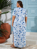 SHOWMALL Women's Plus Size Short Sleeve Maxi Dress, Side Slit Rounded Hem Long T-Shirt Dress with Pockets for Vacation & Casual Wear