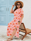 SHOWMALL Women's Plus Size Short Sleeve Maxi Dress, Side Slit Rounded Hem Long T-Shirt Dress with Pockets for Vacation & Casual Wear