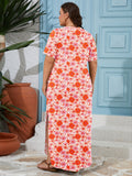 SHOWMALL Women's Plus Size Short Sleeve Maxi Dress, Side Slit Rounded Hem Long T-Shirt Dress with Pockets for Vacation & Casual Wear
