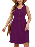 SHOWMALL Plus Summer Dresses for Women Sleeveless Casual Loose Button Down Midi Dress with Pockets