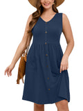 SHOWMALL Plus Summer Dresses for Women Sleeveless Casual Loose Button Down Midi Dress with Pockets