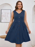 SHOWMALL Plus Summer Dresses for Women Sleeveless Casual Loose Button Down Midi Dress with Pockets