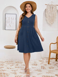 SHOWMALL Plus Summer Dresses for Women Sleeveless Casual Loose Button Down Midi Dress with Pockets