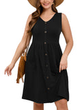 SHOWMALL Plus Summer Dresses for Women Sleeveless Casual Loose Button Down Midi Dress with Pockets