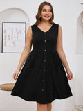 SHOWMALL Plus Summer Dresses for Women Sleeveless Casual Loose Button Down Midi Dress with Pockets