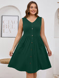 SHOWMALL Plus Summer Dresses for Women Sleeveless Casual Loose Button Down Midi Dress with Pockets